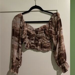 Brown Patterned Women's Top Size S